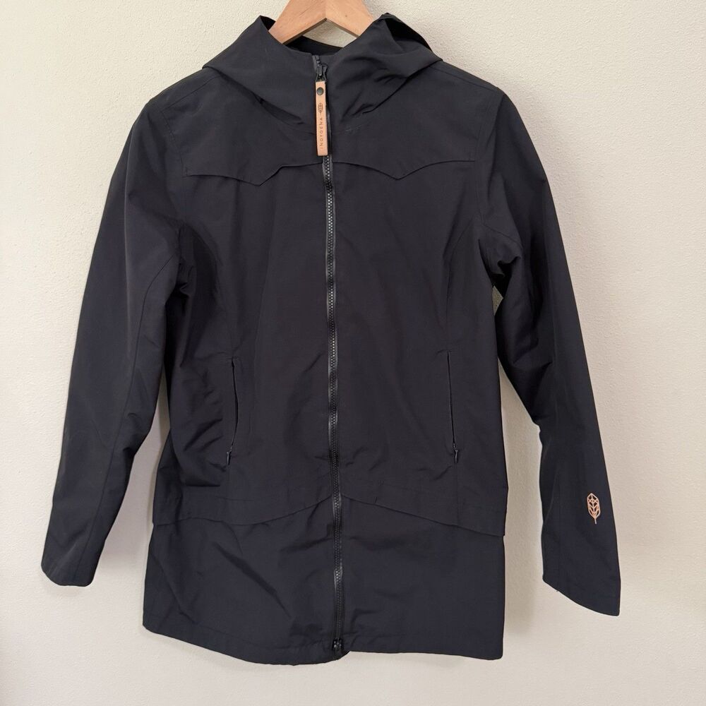 Indygena Jacket Womens M Black Hooded Long Softshell Rain Coat Outdoor Hiking